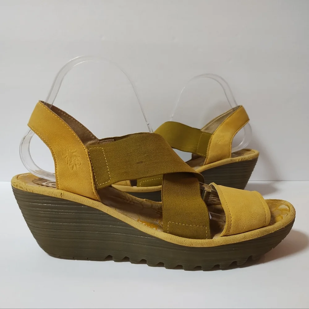 FLY London Women's Wedge Slingback Open Toe Slip-on Platform Leather Sandals 41